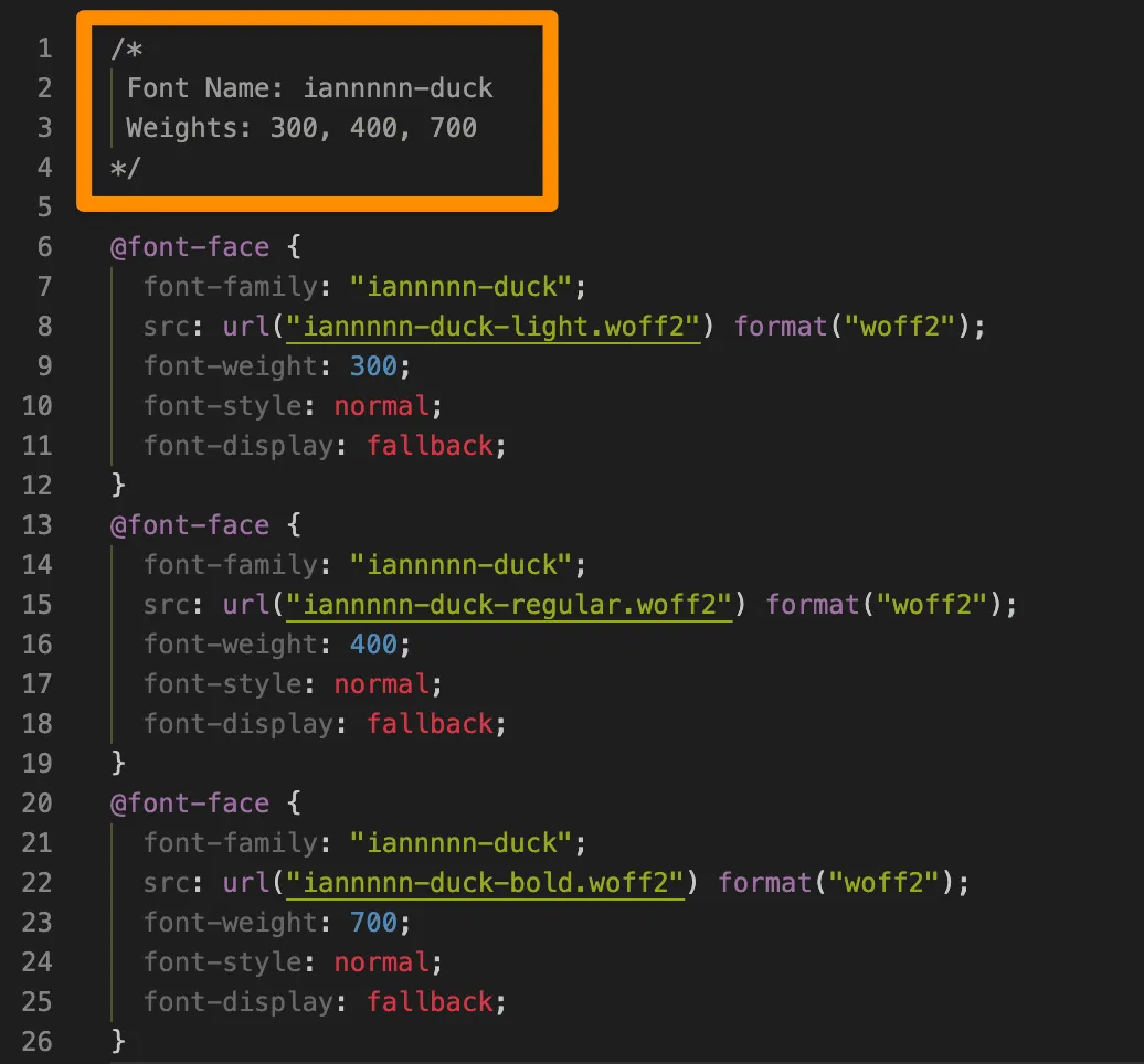 Font Name &#x26; Weight